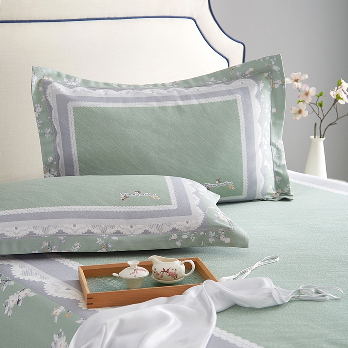 91家纺网 家纺一手货源 找家纺 威克凯丽 2025新款定位款竹语天丝软凉席三件套 夏沫-绿