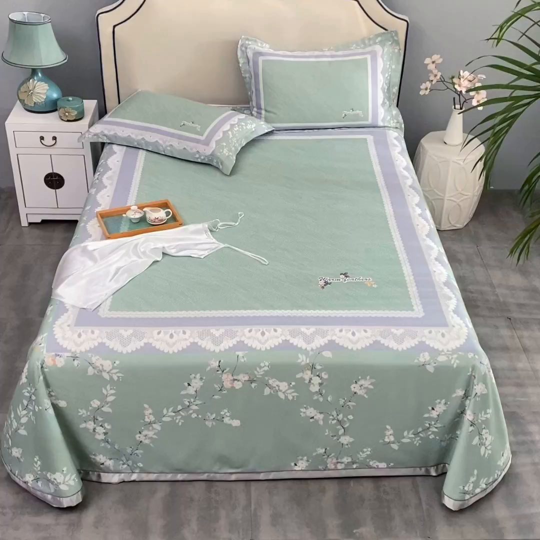 91家纺网 家纺一手货源 找家纺 威克凯丽 2025新款定位款竹语天丝软凉席三件套 夏沫-绿