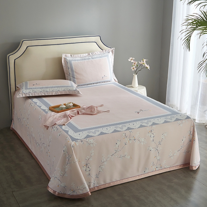 91家纺网 家纺一手货源 找家纺 威克凯丽 2025新款定位款竹语天丝软凉席三件套 夏沫-玉粉