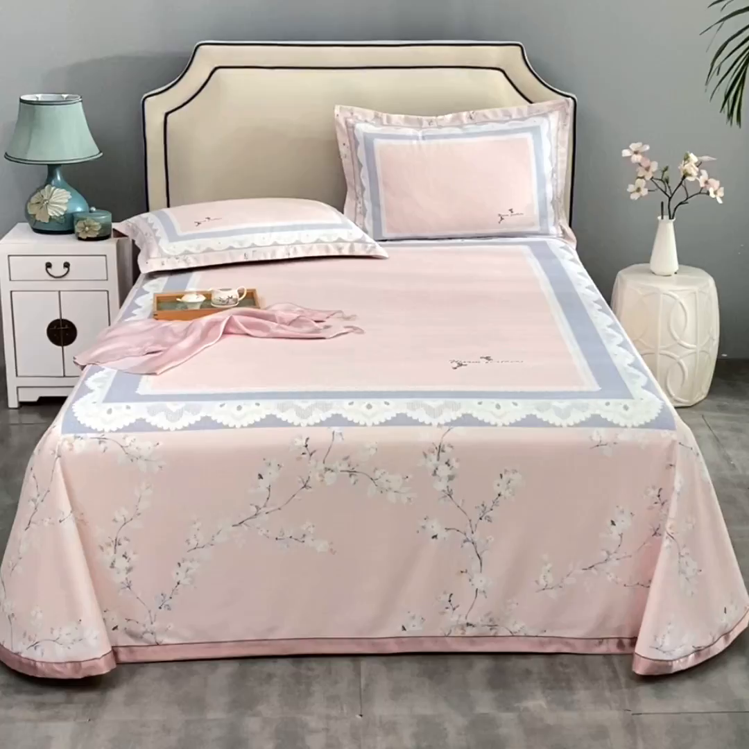 91家纺网 家纺一手货源 找家纺 威克凯丽 2025新款定位款竹语天丝软凉席三件套 夏沫-玉粉