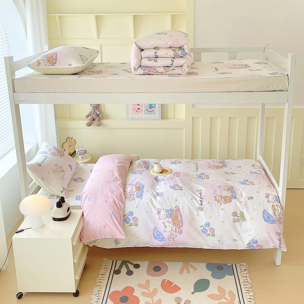 91家纺网 家纺一手货源 找家纺 金鑫汇家纺2025新款A类宿舍全棉印花床盖三件套 喵喵日记