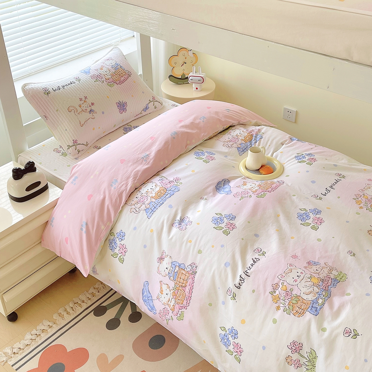 91家纺网 家纺一手货源 找家纺 金鑫汇家纺2025新款A类宿舍全棉印花床盖三件套 喵喵日记