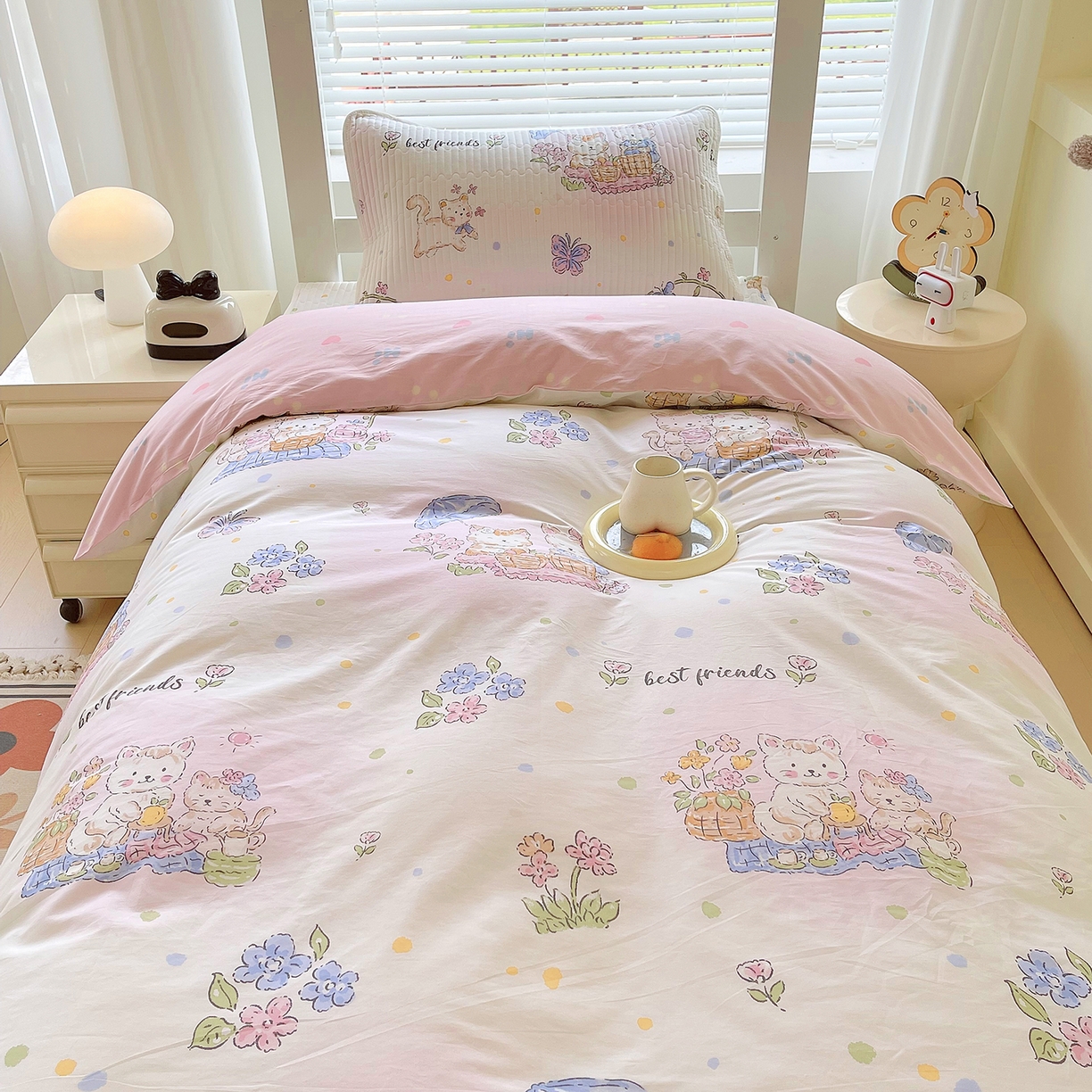 91家纺网 家纺一手货源 找家纺 金鑫汇家纺2025新款A类宿舍全棉印花床盖三件套 喵喵日记