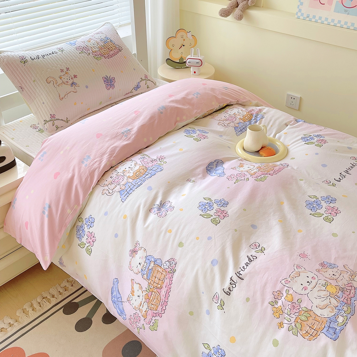 91家纺网 家纺一手货源 找家纺 金鑫汇家纺2025新款A类宿舍全棉印花床盖三件套 喵喵日记