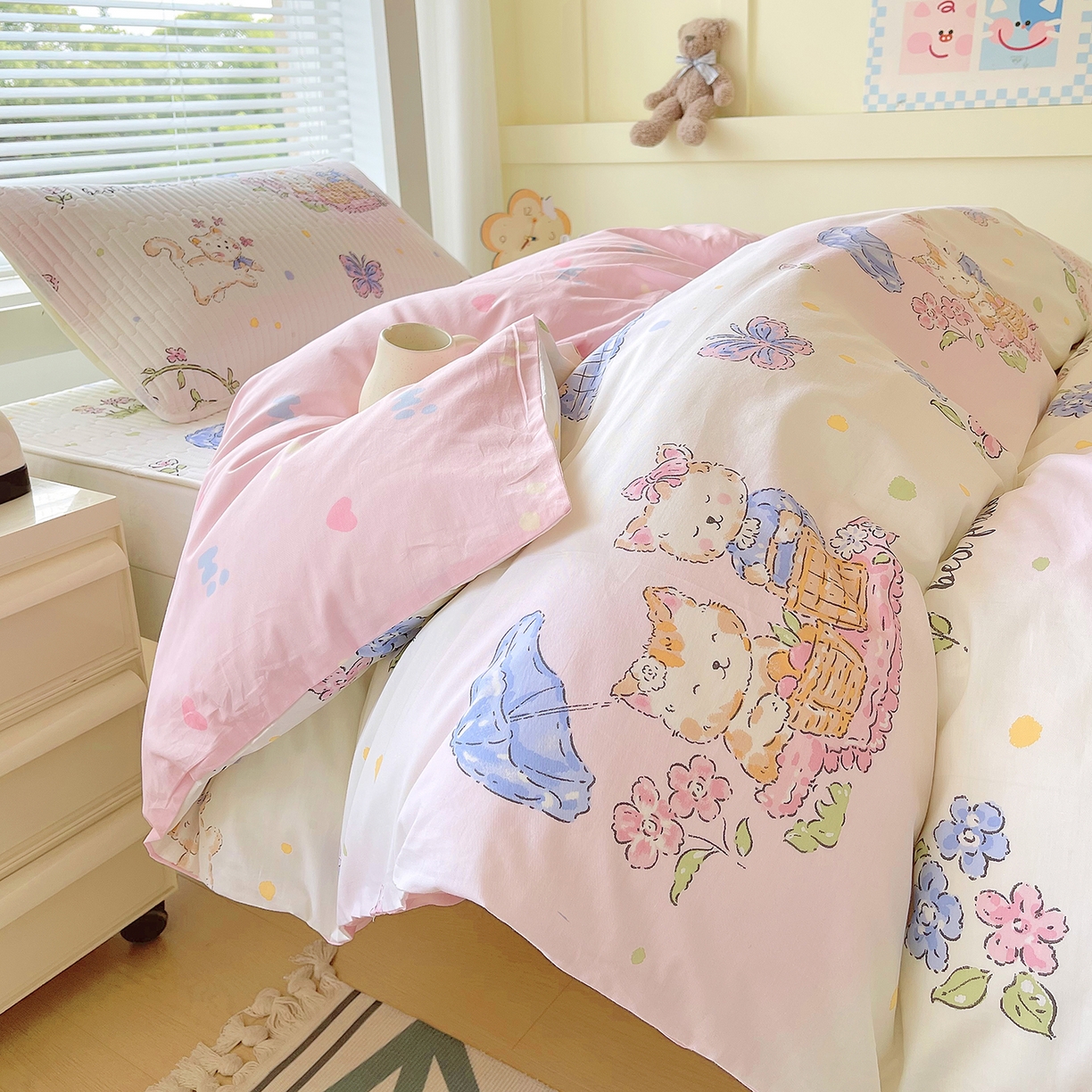 91家纺网 家纺一手货源 找家纺 金鑫汇家纺2025新款A类宿舍全棉印花床盖三件套 喵喵日记