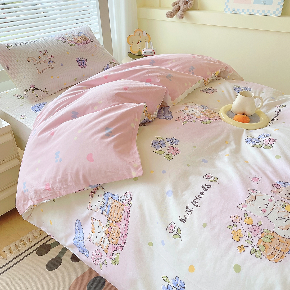 91家纺网 家纺一手货源 找家纺 金鑫汇家纺2025新款A类宿舍全棉印花床盖三件套 喵喵日记