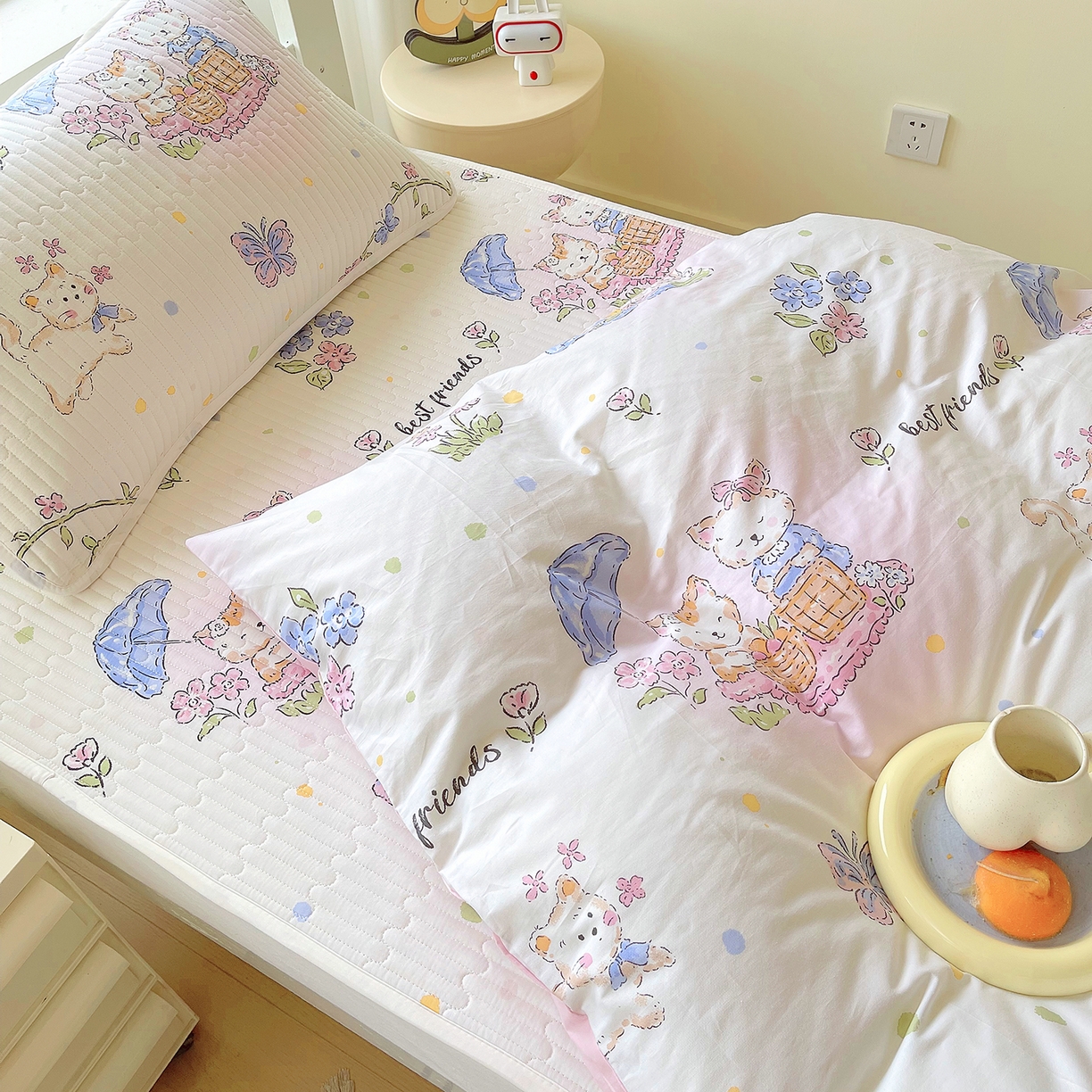 91家纺网 家纺一手货源 找家纺 金鑫汇家纺2025新款A类宿舍全棉印花床盖三件套 喵喵日记