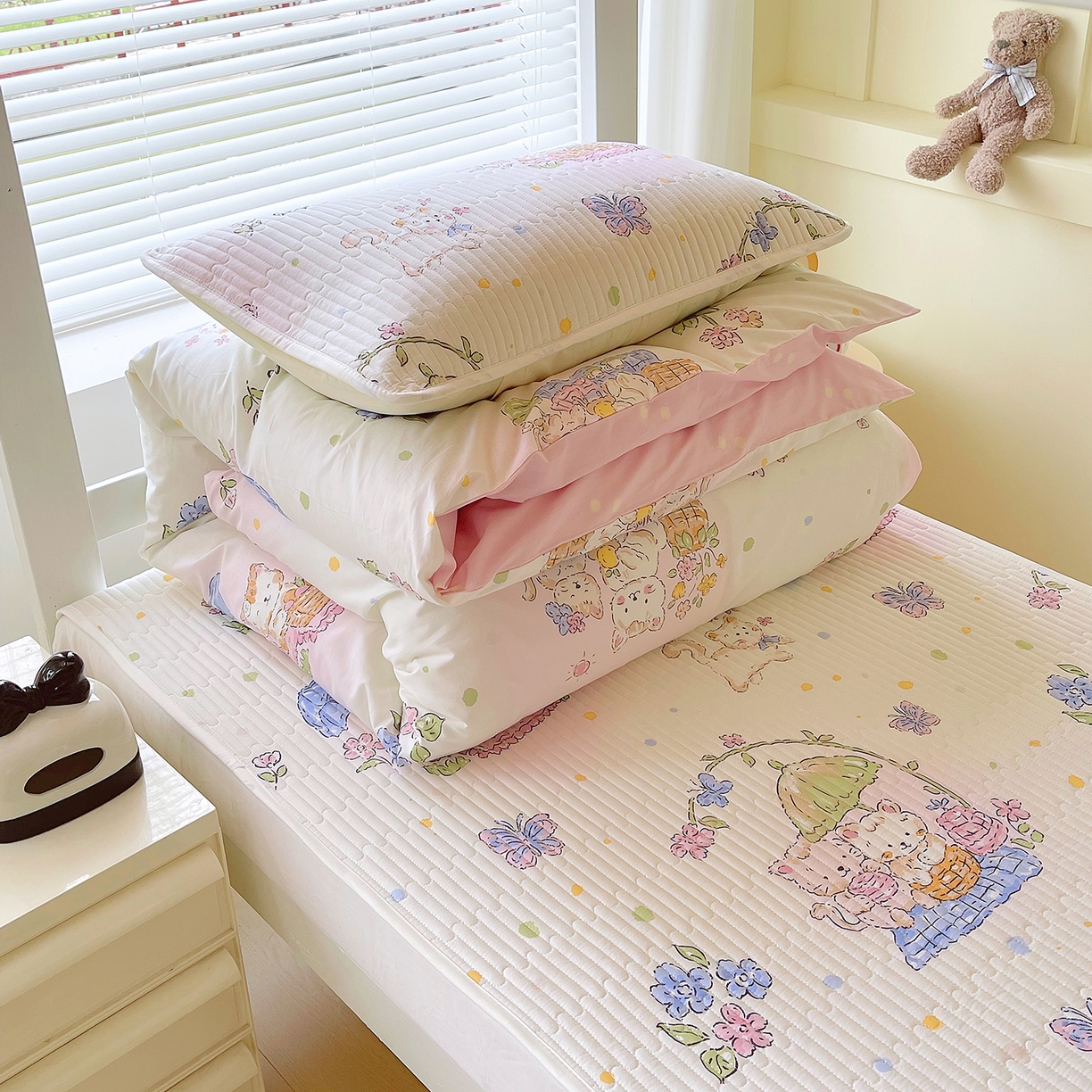 91家纺网 家纺一手货源 找家纺 金鑫汇家纺2025新款A类宿舍全棉印花床盖三件套 喵喵日记