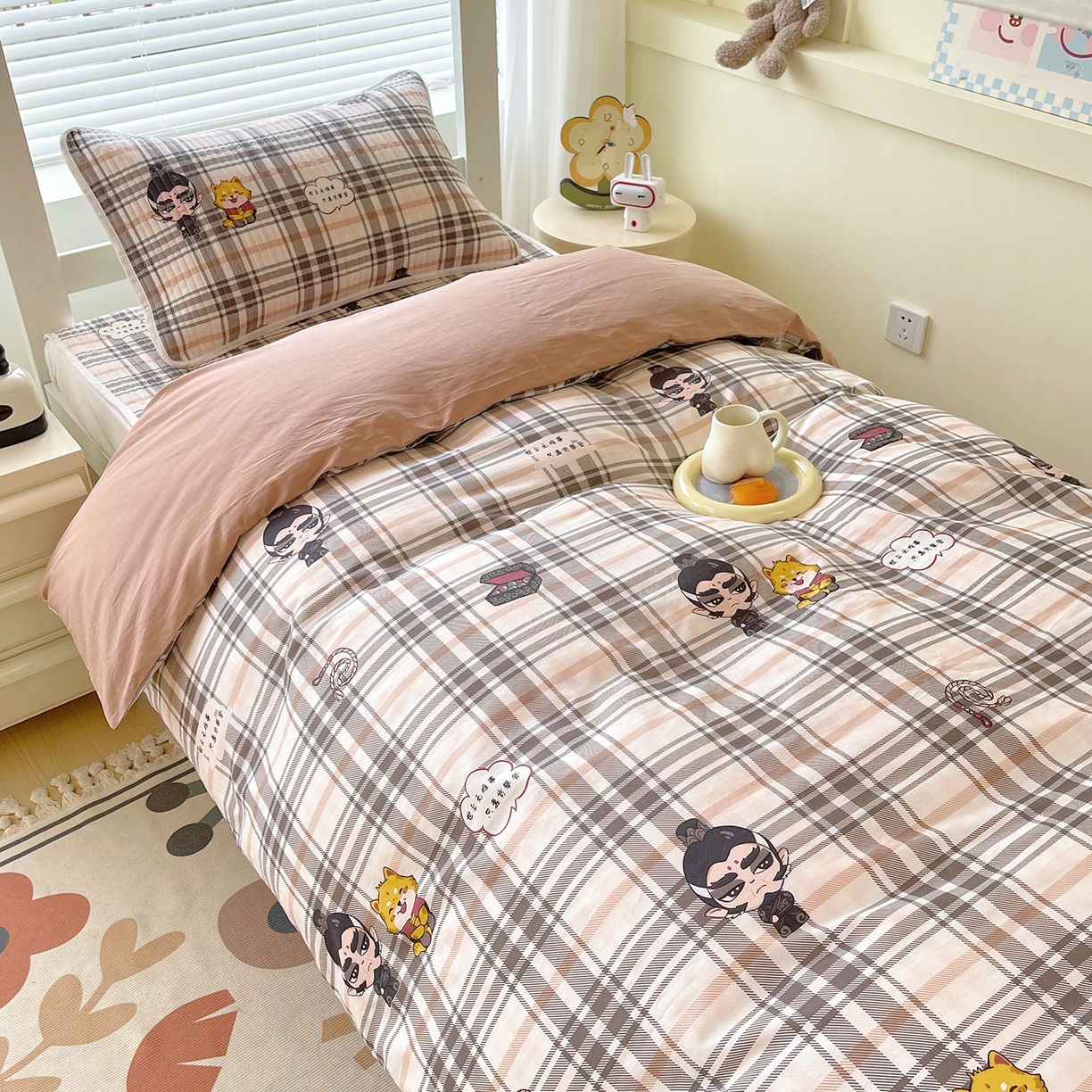 91家纺网 家纺一手货源 找家纺 金鑫汇家纺2025新款A类宿舍全棉印花床盖三件套 无畏申公豹·咖