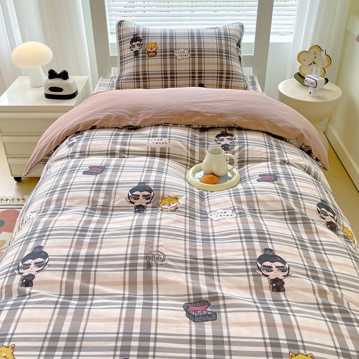 91家纺网 家纺一手货源 找家纺 金鑫汇家纺2025新款A类宿舍全棉印花床盖三件套 无畏申公豹·咖