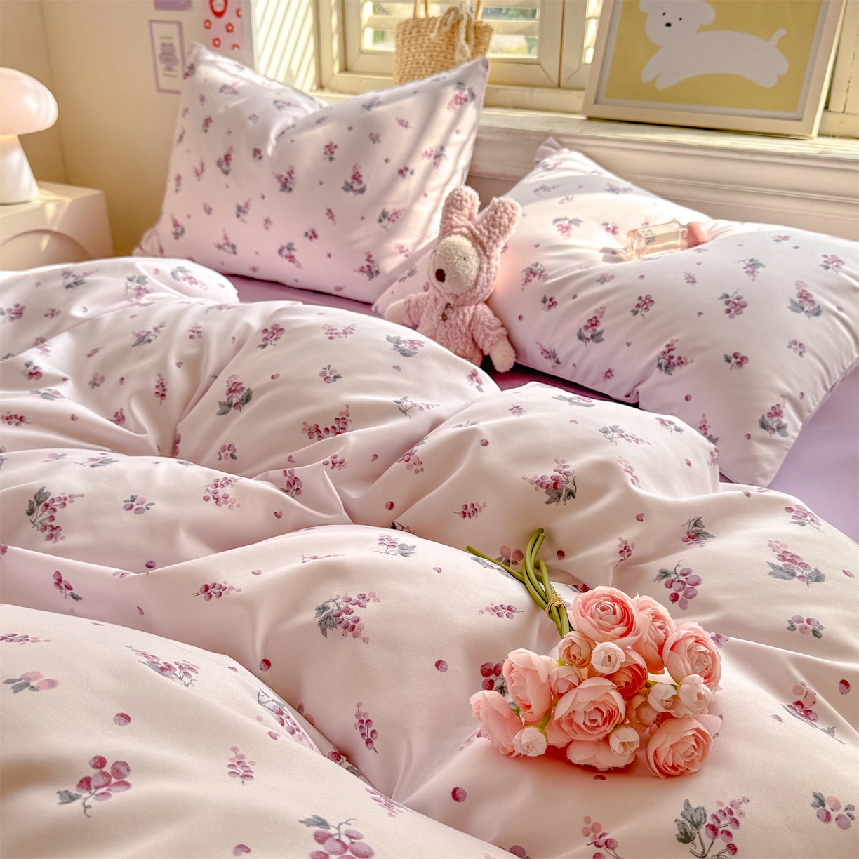 91家纺网 家纺一手货源 找家纺 多品家纺 2025新款超柔双层纱水洗棉单被套 紫葡萄