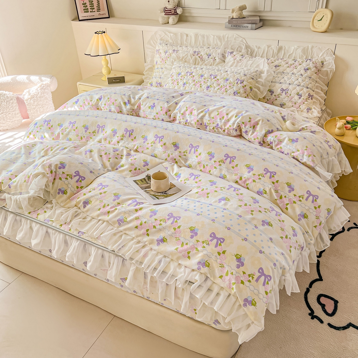 91家纺网 家纺一手货源 找家纺 眠势力 2025新款韩版花边夹棉床笠单件公主风四季款床垫保护套床罩 半旧时光