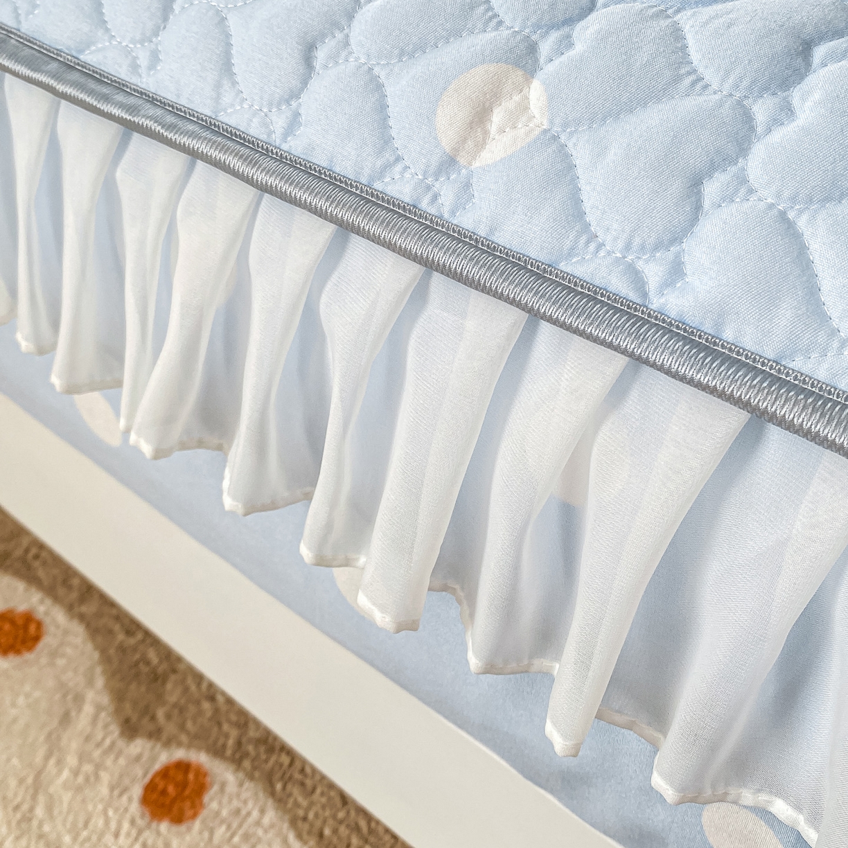 91家纺网 家纺一手货源 找家纺 眠势力 2025新款韩版花边夹棉床笠单件公主风四季款床垫保护套床罩 波点蓝