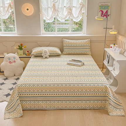 91家纺网 家纺一手货源 找家纺 爱彼家纺  2025新款锦柔老粗布席子凉席床单热卖花型 波西米亚