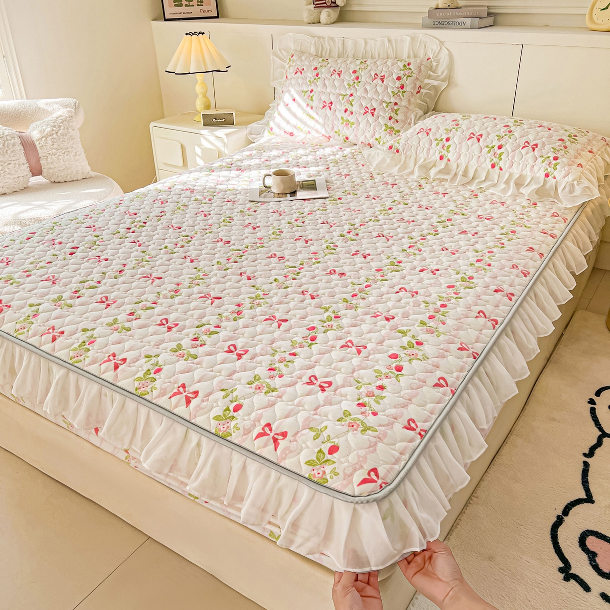 91家纺网 家纺一手货源 找家纺 （总）眠势力 2025新款韩版花边夹棉床笠单件公主风四季款床垫保护套床罩