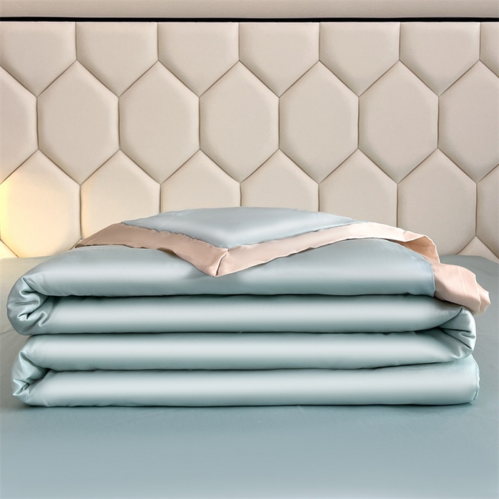 91家纺网 家纺一手货源 找家纺 蕾诺家纺 2025新款水洗真丝夏被纯色宽边夏被 水洗真丝-繁星蓝