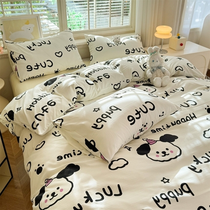 多品家纺 2025新款超柔双层纱水洗棉单被套 字母家园