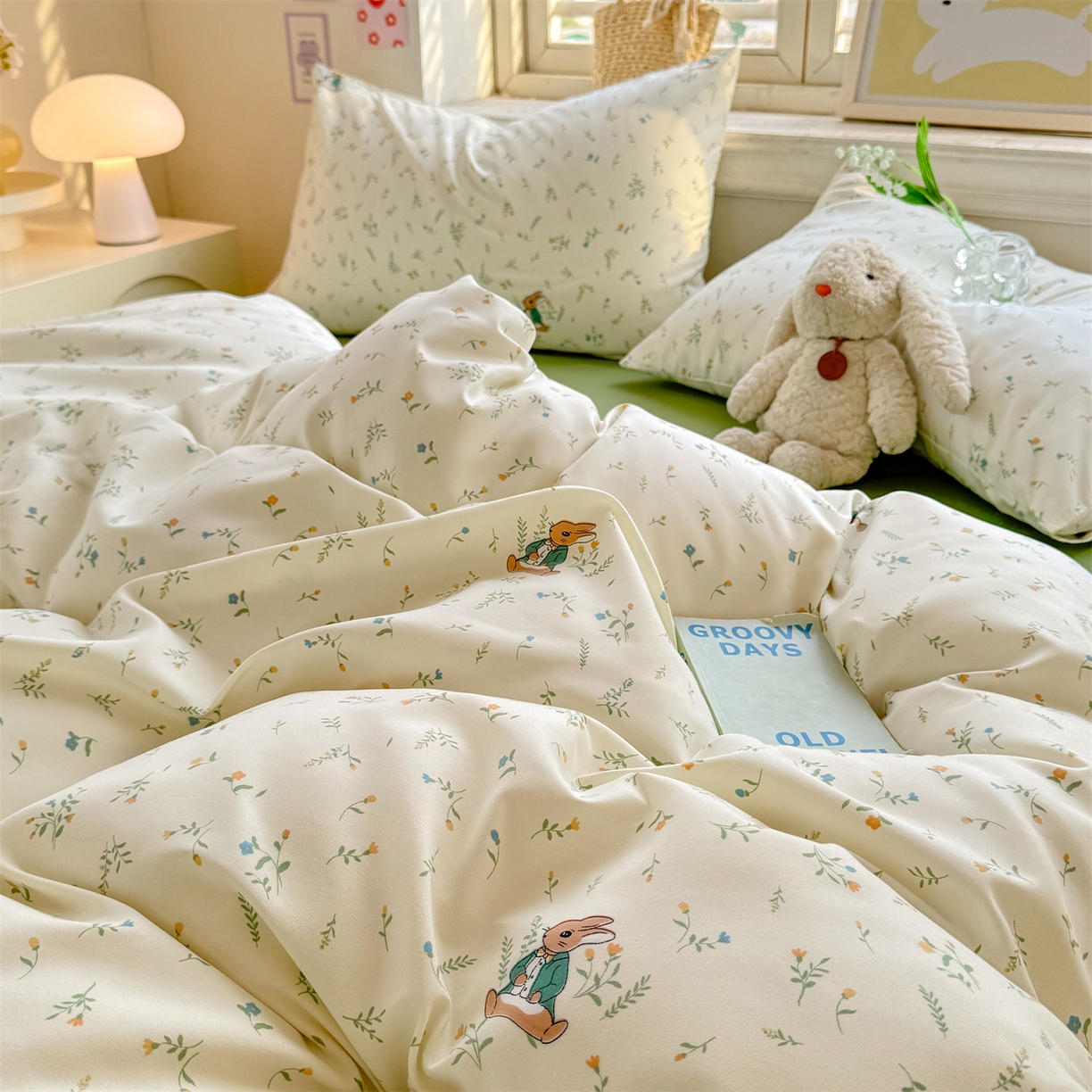 91家纺网 家纺一手货源 找家纺 多品家纺 2025新款超柔双层纱水洗棉单被套 叶雨兔