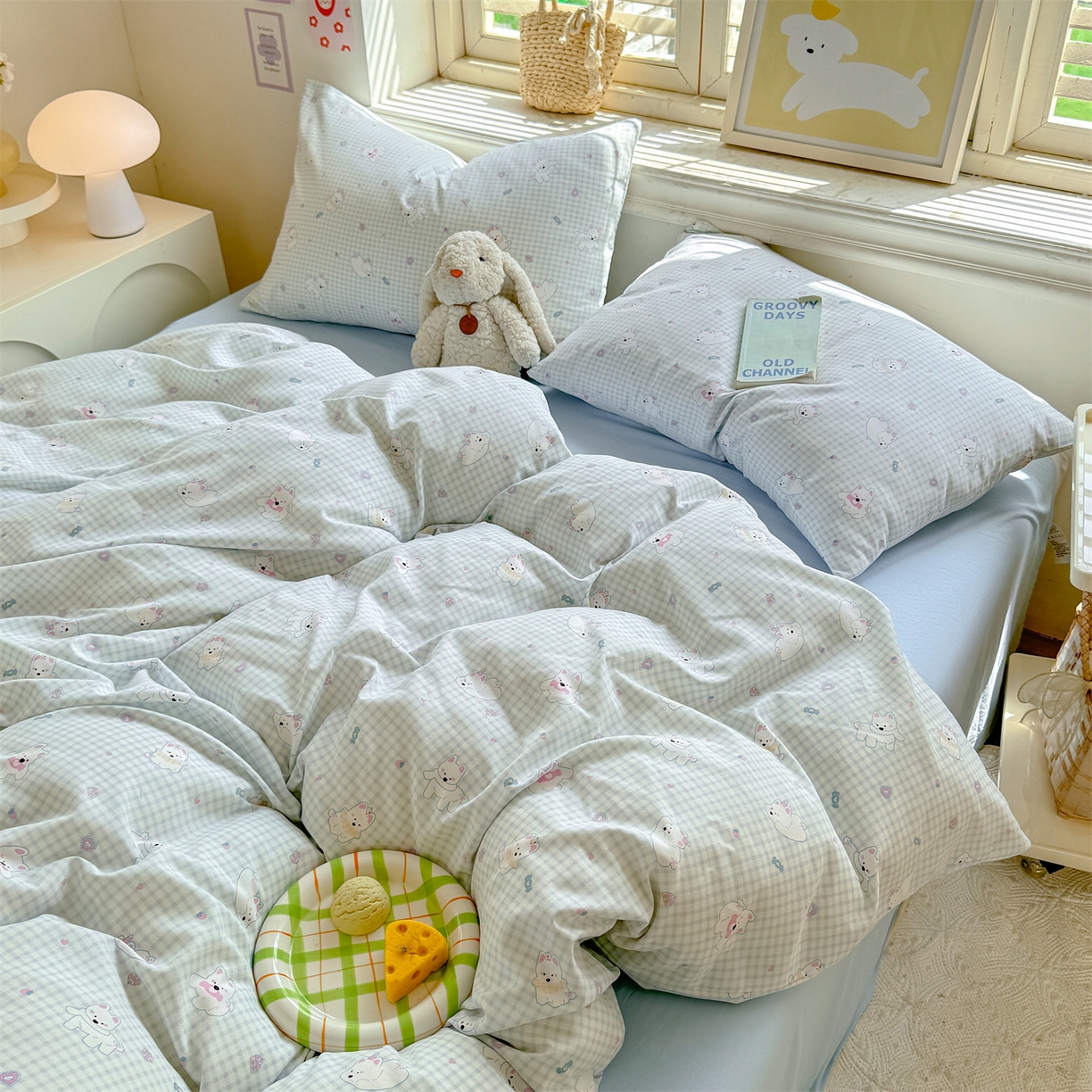 91家纺网 家纺一手货源 找家纺 多品家纺 2025新款超柔双层纱水洗棉单被套 可可狗