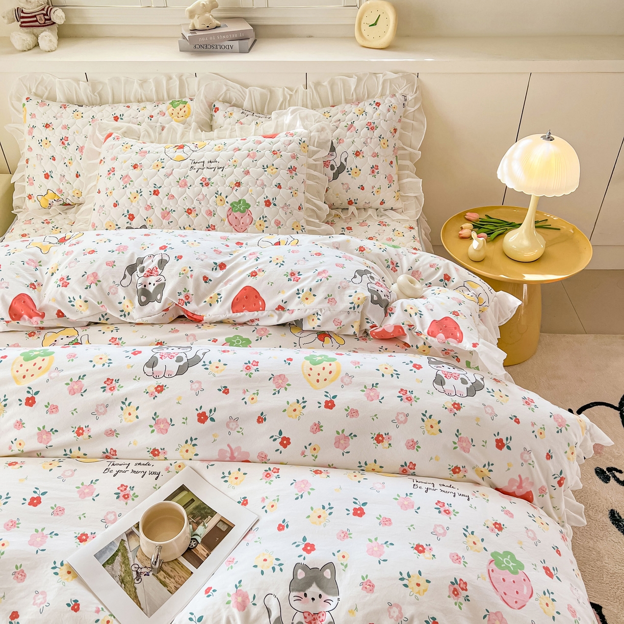 91家纺网 家纺一手货源 找家纺 眠势力 2025新款韩版花边夹棉床笠单件公主风四季款床垫保护套床罩 喵喵宝贝