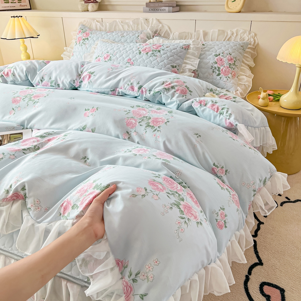 91家纺网 家纺一手货源 找家纺 眠势力 2025新款韩版花边夹棉床笠单件公主风四季款床垫保护套床罩 春风徐来