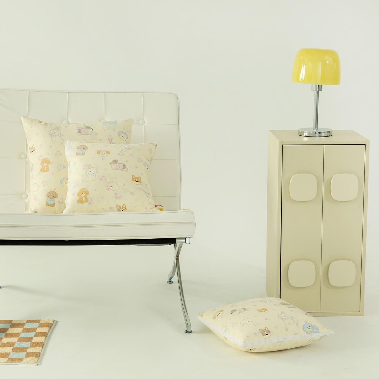 91家纺网 家纺一手货源 找家纺 番茄+ 2025新款13370全棉印花卡通抱枕被 泡芙小狗