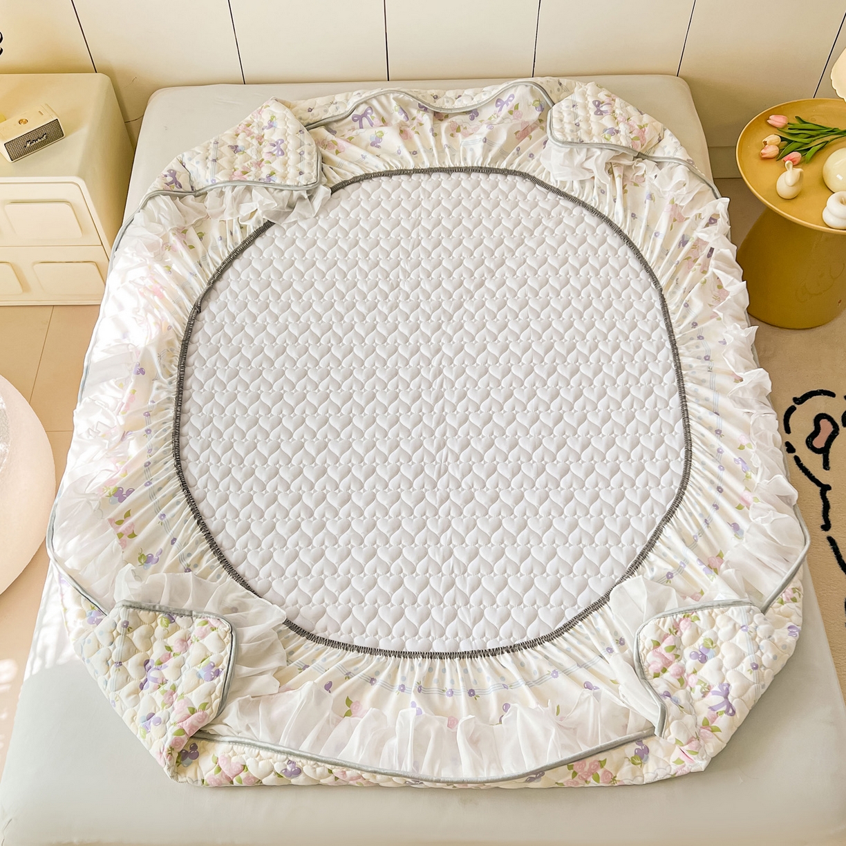 91家纺网 家纺一手货源 找家纺 眠势力 2025新款韩版花边夹棉床笠单件公主风四季款床垫保护套床罩 半旧时光