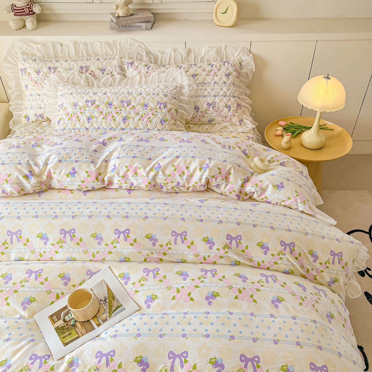 91家纺网 家纺一手货源 找家纺 眠势力 2025新款韩版花边夹棉床笠单件公主风四季款床垫保护套床罩 半旧时光