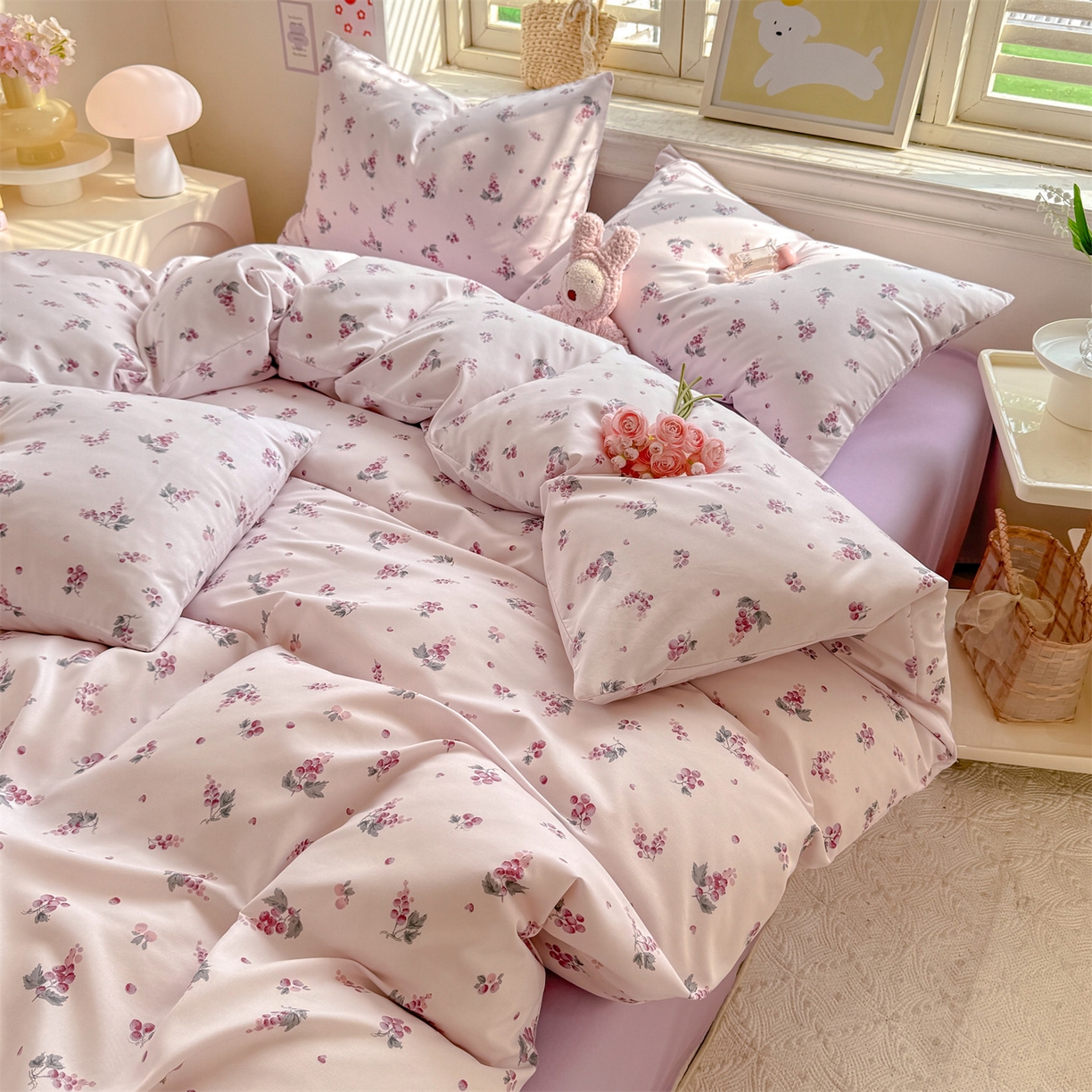 91家纺网 家纺一手货源 找家纺 多品家纺 2025新款超柔双层纱水洗棉单被套 紫葡萄