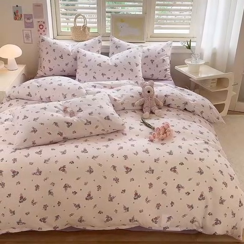 91家纺网 家纺一手货源 找家纺 多品家纺 2025新款超柔双层纱水洗棉单被套 紫葡萄