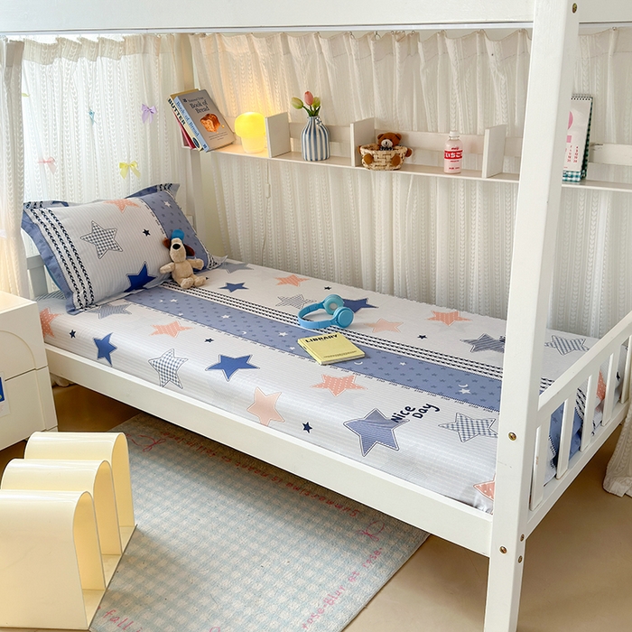 91家纺网 家纺一手货源 找家纺 拾物记 2025新款A类棉学生床笠第二批 蓝色甜星