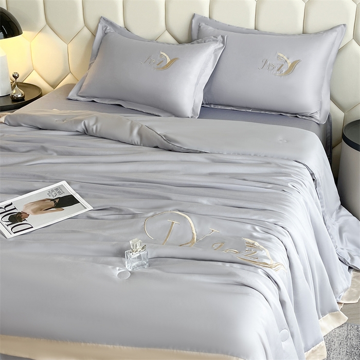 91家纺网 家纺一手货源 找家纺 蕾诺家纺 2025新款水洗真丝夏被纯色宽边夏被 水洗真丝-梦幻银