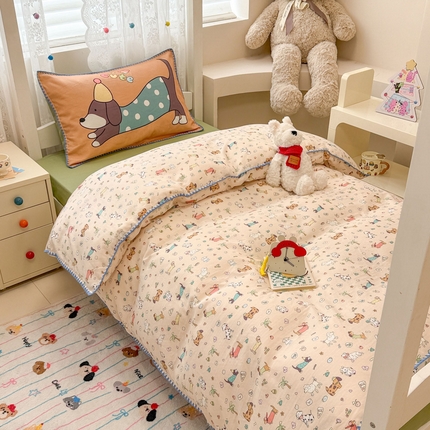 91家纺网 家纺一手货源 找家纺 （总）沐辰 2025新款全棉双层纱A类贝壳边学生床三件套