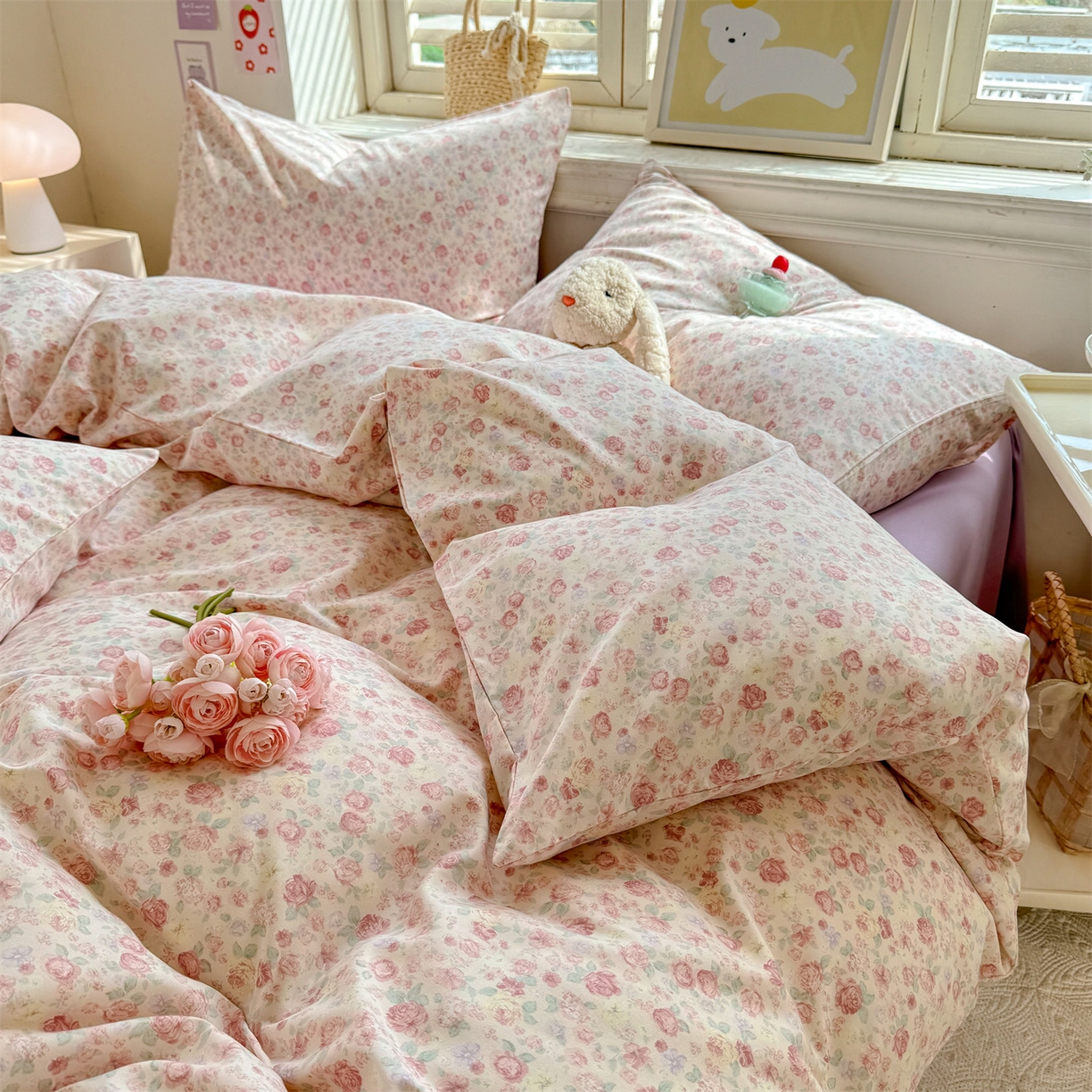 91家纺网 家纺一手货源 找家纺 多品家纺 2025新款超柔双层纱水洗棉单被套 春风觅影