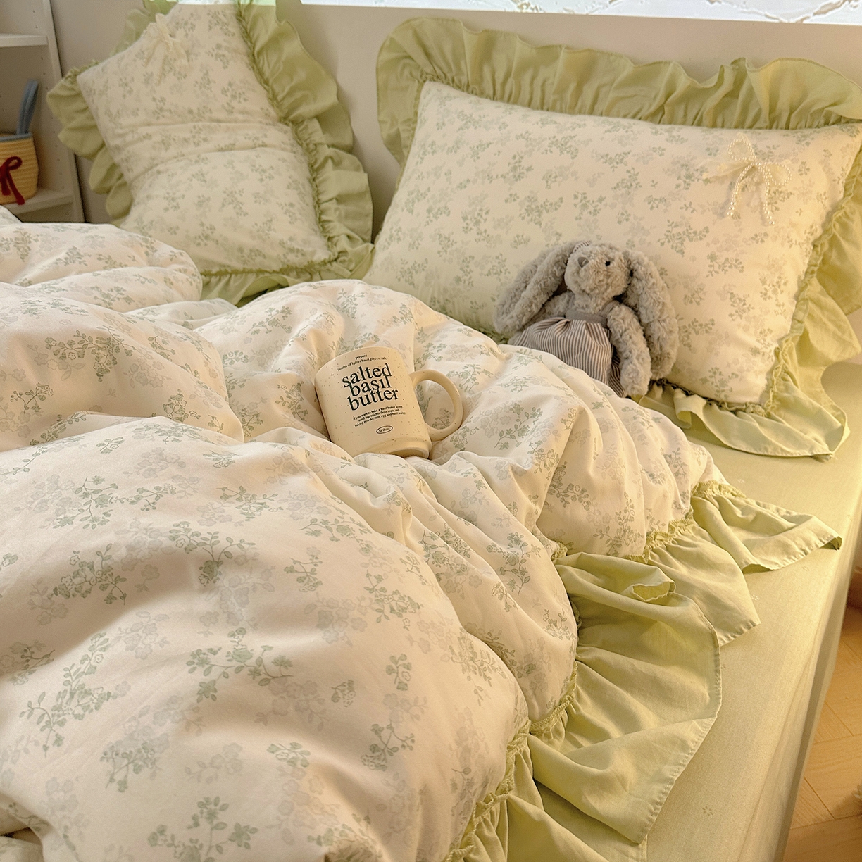 91家纺网 家纺一手货源 找家纺 瑞莱 2025新款纯棉全棉印花13372 甜美风四件套 花边春风里