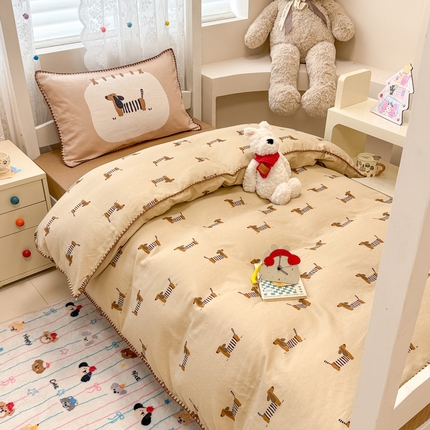 91家纺网 家纺一手货源 找家纺 （总）沐辰 2025新款全棉双层纱A类贝壳边学生床三件套