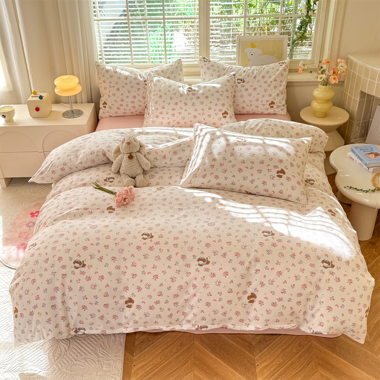 91家纺网 家纺一手货源 找家纺 多品家纺 2025新款超柔双层纱水洗棉单被套 浪漫花园