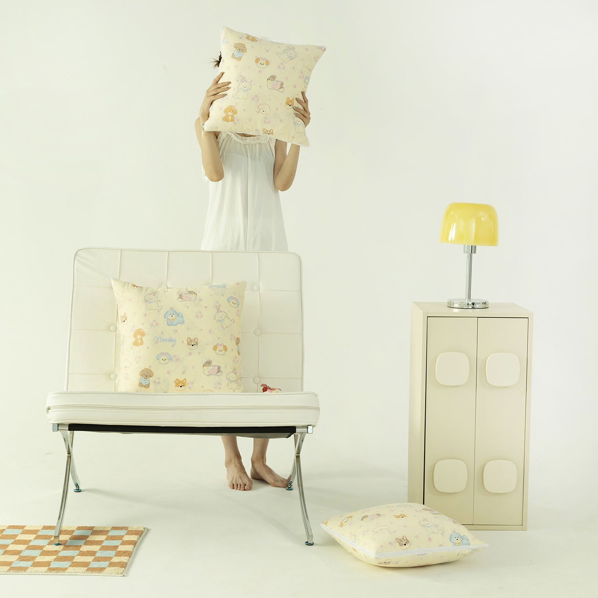 91家纺网 家纺一手货源 找家纺 番茄+ 2025新款13370全棉印花卡通抱枕被 泡芙小狗