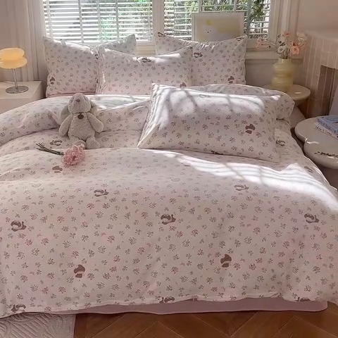 91家纺网 家纺一手货源 找家纺 多品家纺 2025新款超柔双层纱水洗棉单被套 浪漫花园