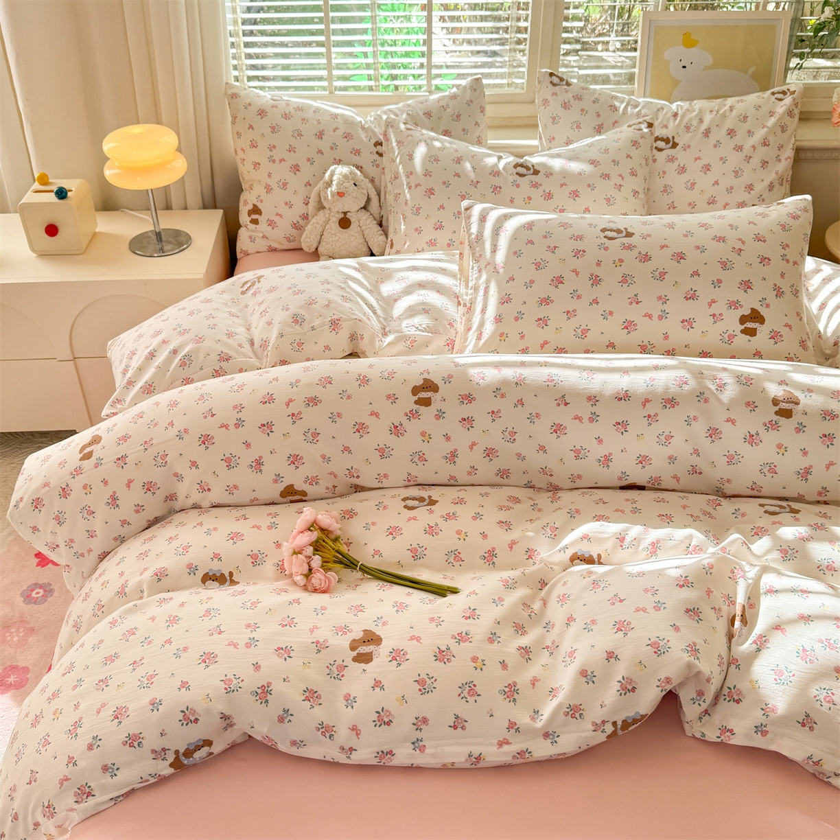 91家纺网 家纺一手货源 找家纺 多品家纺 2025新款超柔双层纱水洗棉单被套 浪漫花园