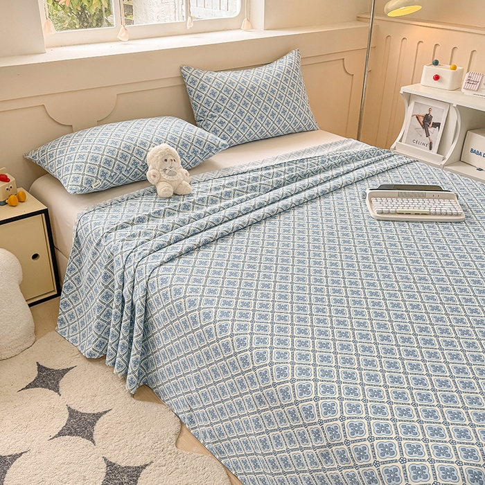 91家纺网 家纺一手货源 找家纺 爱彼家纺  2025新款锦柔老粗布席子凉席床单热卖花型 星格