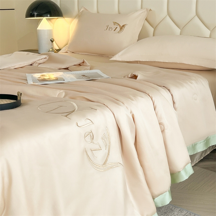 91家纺网 家纺一手货源 找家纺 蕾诺家纺 2025新款水洗真丝夏被纯色宽边夏被 水洗真丝-香槟金