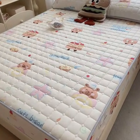 91家纺网 家纺一手货源 找家纺 雯豆家纺 2025四季款新品夹棉床笠三件套水洗棉磨毛小清新印花床垫保护套 卡皮宝贝