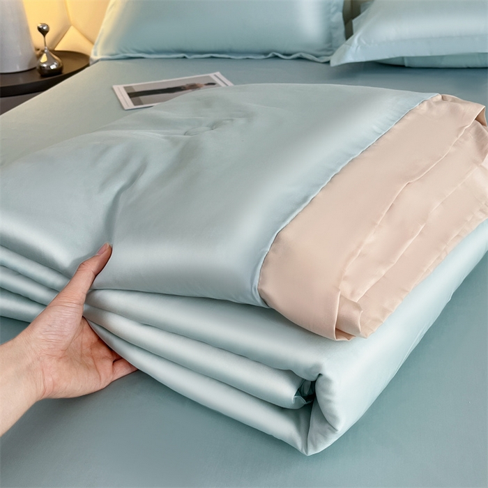 91家纺网 家纺一手货源 找家纺 蕾诺家纺 2025新款水洗真丝夏被纯色宽边夏被 水洗真丝-繁星蓝