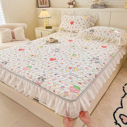 91家纺网 家纺一手货源 找家纺 眠势力 2025新款韩版花边夹棉床笠单件公主风四季款床垫保护套床罩 喵喵宝贝