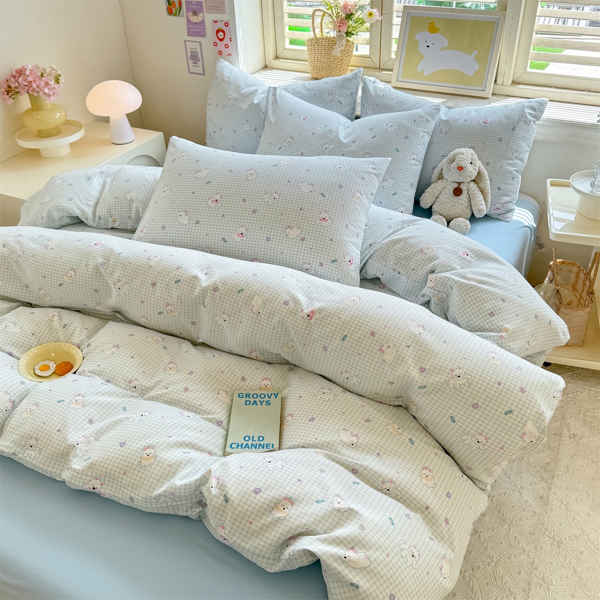 91家纺网 家纺一手货源 找家纺 多品家纺 2025新款超柔双层纱水洗棉单被套 可可狗