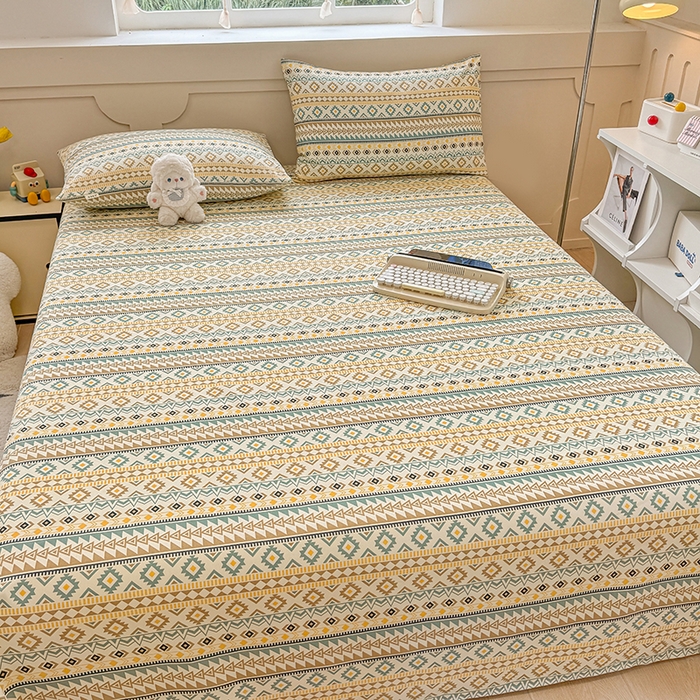 91家纺网 家纺一手货源 找家纺 爱彼家纺  2025新款锦柔老粗布席子凉席床单热卖花型 波西米亚