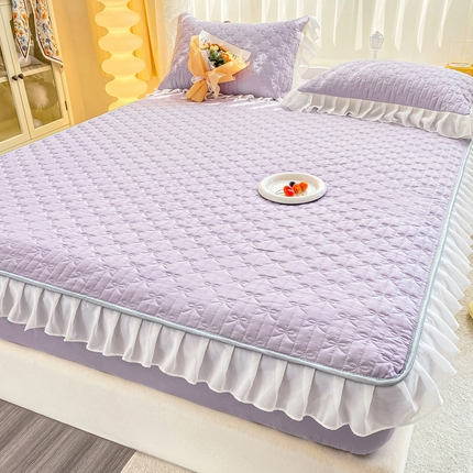 91家纺网 家纺一手货源 找家纺 眠势力 2025新款韩版花边夹棉床笠单件公主风四季款床垫保护套床罩 纯色系-优雅紫