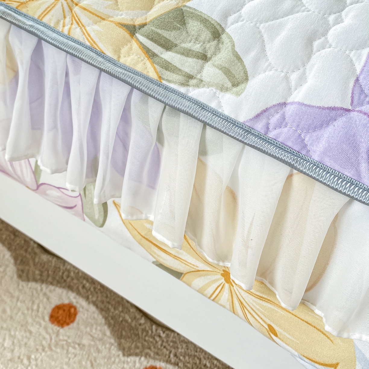 91家纺网 家纺一手货源 找家纺 眠势力 2025新款韩版花边夹棉床笠单件公主风四季款床垫保护套床罩 花相依