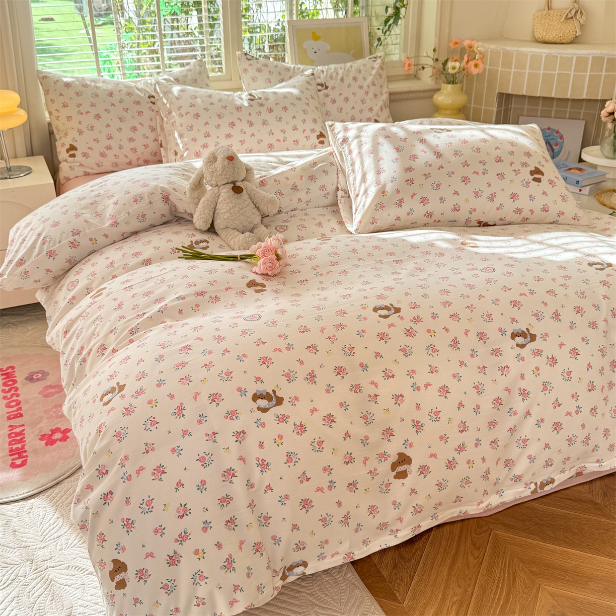 91家纺网 家纺一手货源 找家纺 多品家纺 2025新款超柔双层纱水洗棉单被套 浪漫花园